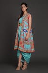 Buy_Preeti S Kapoor_Blue V Neck Draped Dress With Jacket _at_Aza_Fashions