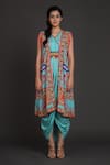 Preeti S Kapoor_Blue V Neck Draped Dress With Jacket _Online_at_Aza_Fashions