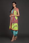 Buy_Preeti S Kapoor_Blue V Neck Draped Dress With Jacket _at_Aza_Fashions