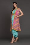 Buy_Preeti S Kapoor_Blue V Neck Draped Dress With Jacket _at_Aza_Fashions