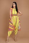 Buy_Preeti S Kapoor_Yellow Round Cowl Draped Jumpsuit With Jacket _at_Aza_Fashions