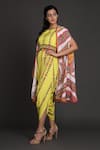 Buy_Preeti S Kapoor_Yellow Round Cowl Draped Jumpsuit With Jacket _at_Aza_Fashions