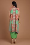 Shop_Preeti S Kapoor_Green Crepe Round Printed Draped Dress With Cape _at_Aza_Fashions