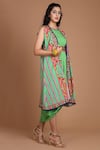 Preeti S Kapoor_Green Crepe Round Printed Draped Dress With Cape _Online_at_Aza_Fashions