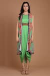 Buy_Preeti S Kapoor_Green Crepe Round Printed Draped Dress With Cape _Online_at_Aza_Fashions