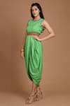 Shop_Preeti S Kapoor_Green Crepe Round Printed Draped Dress With Cape _Online_at_Aza_Fashions