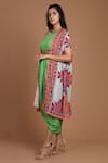 Buy_Preeti S Kapoor_Green Crepe Round Printed Draped Dress With Cape _at_Aza_Fashions