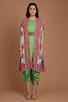 Preeti S Kapoor_Green Crepe Round Printed Draped Dress With Cape _Online_at_Aza_Fashions