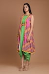 Buy_Preeti S Kapoor_Green Crepe Round Printed Draped Dress With Cape _at_Aza_Fashions