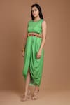 Buy_Preeti S Kapoor_Green Crepe Round Printed Draped Dress With Cape _Online_at_Aza_Fashions