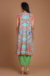 Shop_Preeti S Kapoor_Blue Crepe Round Printed Draped Dress With Cape _at_Aza_Fashions