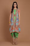 Preeti S Kapoor_Blue Crepe Round Printed Draped Dress With Cape _Online_at_Aza_Fashions