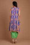 Shop_Preeti S Kapoor_Blue Crepe Round Printed Draped Dress With Cape _at_Aza_Fashions