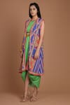 Preeti S Kapoor_Blue Crepe Round Printed Draped Dress With Cape _Online_at_Aza_Fashions