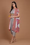 Buy_Preeti S Kapoor_Grey Crepe Round Printed Draped Dress With Cape _at_Aza_Fashions