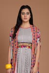 Preeti S Kapoor_Grey Crepe Round Printed Draped Dress With Cape _at_Aza_Fashions