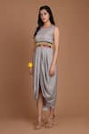 Buy_Preeti S Kapoor_Grey Crepe Round Printed Draped Dress With Cape _Online_at_Aza_Fashions