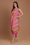 Buy_Preeti S Kapoor_Pink Crepe Round Printed Draped Dress With Cape _at_Aza_Fashions