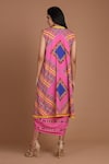 Shop_Preeti S Kapoor_Pink Crepe Round Printed Draped Dress With Cape _at_Aza_Fashions