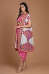 Buy_Preeti S Kapoor_Pink Crepe Round Printed Draped Dress With Cape _at_Aza_Fashions