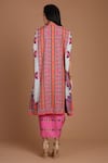 Shop_Preeti S Kapoor_Pink Crepe Round Printed Draped Dress With Cape _at_Aza_Fashions