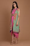 Buy_Preeti S Kapoor_Pink Crepe Round Printed Draped Dress With Cape _at_Aza_Fashions