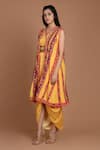 Buy_Preeti S Kapoor_Yellow Crepe V Neck Printed Draped Dress With Cape _at_Aza_Fashions