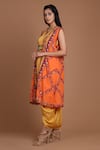 Shop_Preeti S Kapoor_Yellow Crepe V Neck Printed Draped Dress With Cape _Online_at_Aza_Fashions