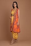 Buy_Preeti S Kapoor_Yellow Crepe V Neck Printed Draped Dress With Cape _at_Aza_Fashions