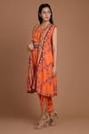 Buy_Preeti S Kapoor_Orange Crepe Square Neck Embroidered Cape And Dhoti Pant Set _at_Aza_Fashions