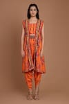 Preeti S Kapoor_Orange Crepe Square Neck Embroidered Cape And Dhoti Pant Set _Online_at_Aza_Fashions