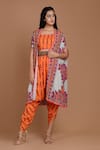 Buy_Preeti S Kapoor_Orange Crepe Square Neck Embroidered Cape And Dhoti Pant Set_at_Aza_Fashions