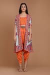 Preeti S Kapoor_Orange Crepe Square Neck Embroidered Cape And Dhoti Pant Set_Online_at_Aza_Fashions