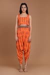 Buy_Preeti S Kapoor_Orange Crepe Square Neck Embroidered Cape And Dhoti Pant Set_Online_at_Aza_Fashions