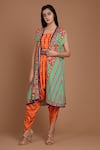 Buy_Preeti S Kapoor_Orange Crepe Square Neck Embroidered Cape And Dhoti Pant Set _at_Aza_Fashions