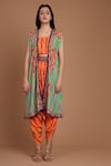 Preeti S Kapoor_Orange Crepe Square Neck Embroidered Cape And Dhoti Pant Set _Online_at_Aza_Fashions