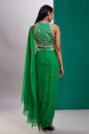 Shop_Preeti S Kapoor_Green Dupion Embroidered Mirror Round Draped Saree With Scallop Blouse _at_Aza_Fashions