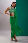 Preeti S Kapoor_Green Dupion Embroidered Mirror Round Draped Saree With Scallop Blouse _Online_at_Aza_Fashions