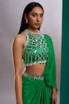 Shop_Preeti S Kapoor_Green Dupion Embroidered Mirror Round Draped Saree With Scallop Blouse _Online_at_Aza_Fashions