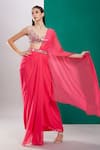 Buy Preeti S Kapoor Pink Georgette, Dupion Mirror, Pearl V Neck Draped Saree With Work Blouse at Aza Fashions Buy_Preeti S Kapoor_Pink Georgette, Dupion Mirror, Pearl V Neck Draped Saree With Work Blouse _at_Aza_Fashions