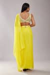 Shop_Preeti S Kapoor_Yellow Dupion Embroidered Mirror V Neck Draped Saree With Sleeveless Blouse _at_Aza_Fashions