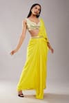 Preeti S Kapoor_Yellow Dupion Embroidered Mirror V Neck Draped Saree With Sleeveless Blouse _Online_at_Aza_Fashions