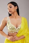 Preeti S Kapoor_Yellow Dupion Embroidered Mirror V Neck Draped Saree With Sleeveless Blouse _at_Aza_Fashions