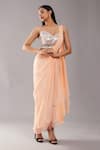 Preeti S Kapoor_Peach Dupion Embroidered Mirror V Neck Draped Saree With Work Blouse _Online_at_Aza_Fashions