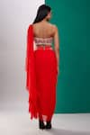 Shop_Preeti S Kapoor_Red Dupion Embroidered Mirror V Neck Draped Saree With Scallop Blouse _at_Aza_Fashions