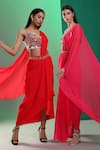 Buy_Preeti S Kapoor_Red Dupion Embroidered Mirror V Neck Draped Saree With Scallop Blouse _Online_at_Aza_Fashions