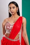 Preeti S Kapoor_Red Dupion Embroidered Mirror V Neck Draped Saree With Scallop Blouse _at_Aza_Fashions