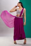 Buy_Preeti S Kapoor_Purple Dupion Embroidered Mirror V Neck Draped Saree With Sleeveless Blouse _at_Aza_Fashions