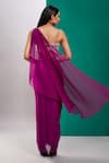 Shop_Preeti S Kapoor_Purple Dupion Embroidered Mirror V Neck Draped Saree With Sleeveless Blouse _at_Aza_Fashions