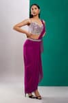 Preeti S Kapoor_Purple Dupion Embroidered Mirror V Neck Draped Saree With Sleeveless Blouse _Online_at_Aza_Fashions